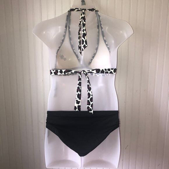 MICHAEL KORS Retail $122 Maroon Black Animal Print Halter 2 Piece Size Large - Picture 5 of 6